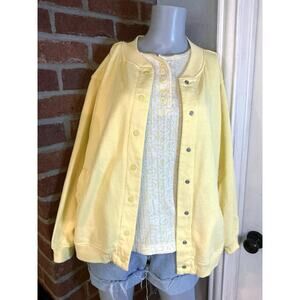 Pastel Yellow Snap Front Sweatshirt Cardigan Cozy Oversized Lounge Layer L Set